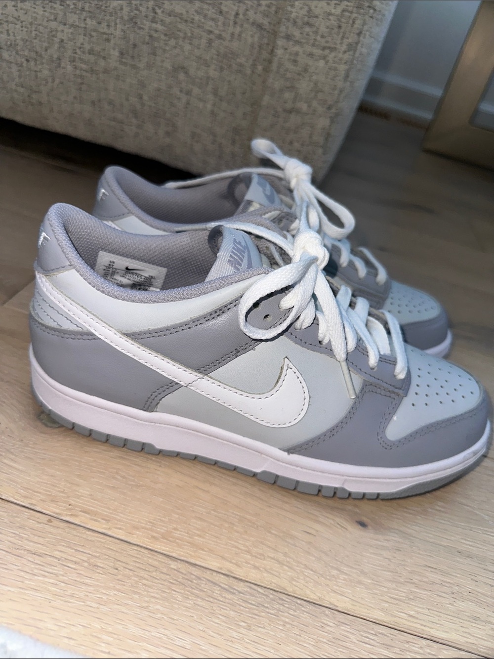 Nike Gray and White dunks Low-Top Sneakers 6Y